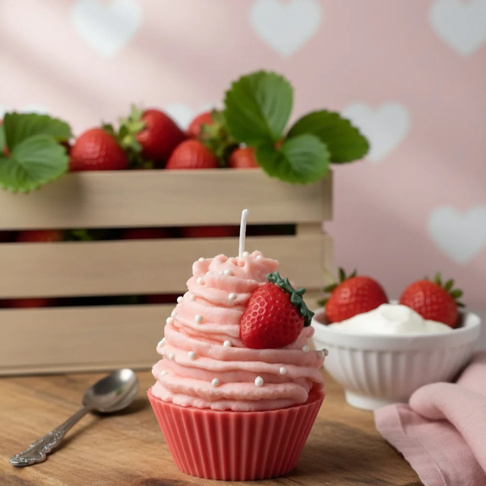 Strawberry Cupcake Candle in Pink Gift Box